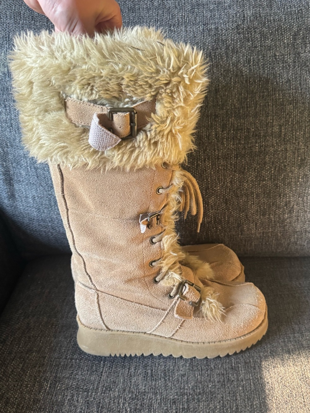 Y2K Bum Equipment Faux Fur Lined Women's Winter Boots In Light Tan - Picture 9 of 10